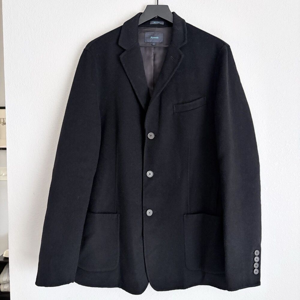 Faconnable Mens Wool Three Button Unlined Blazer Size L Black
